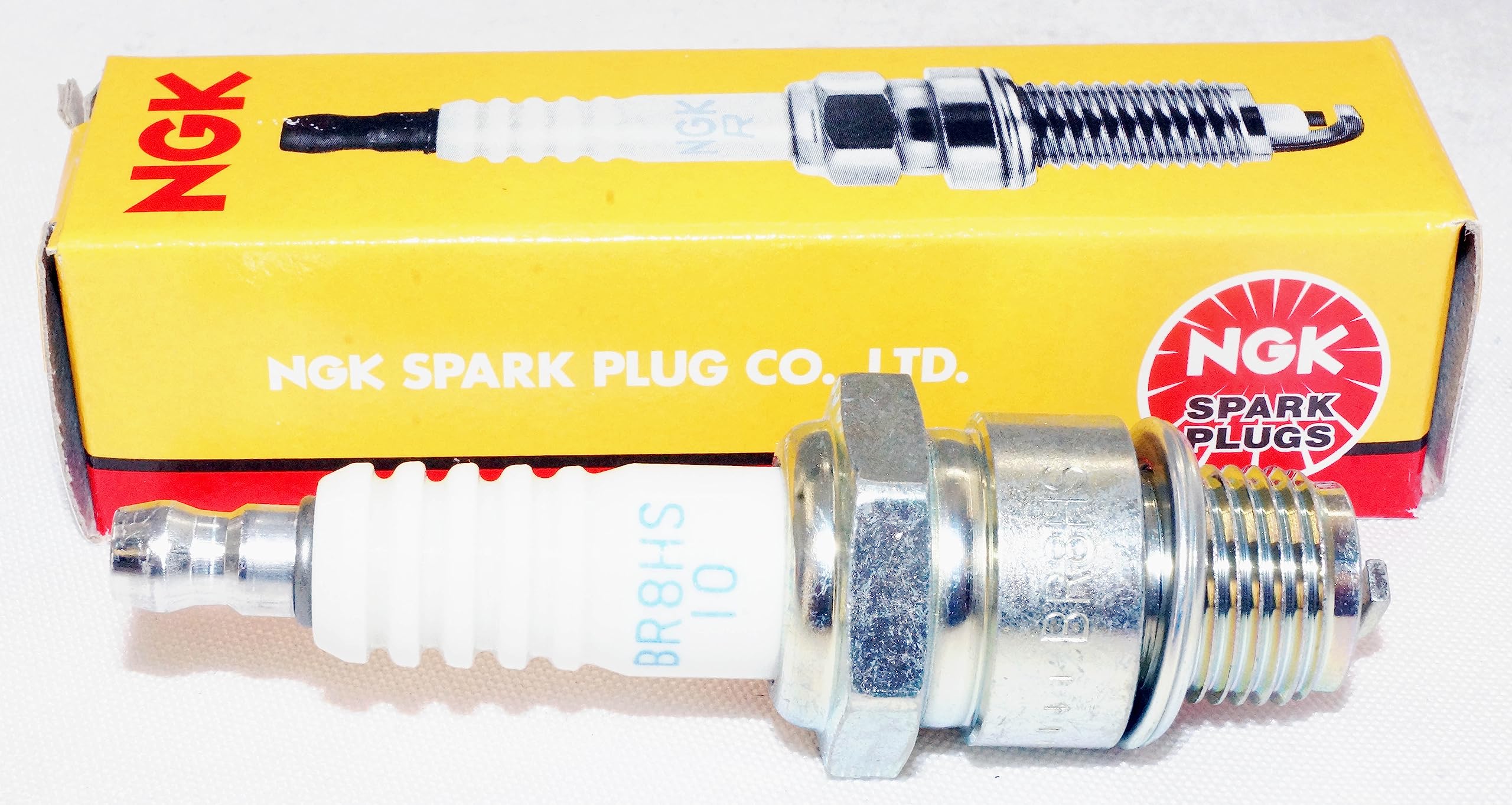 NGK close-up of BR8HS-10 electrode highlighting durable nickel construction