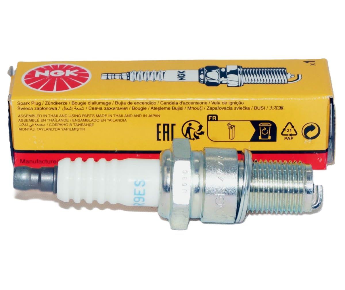 NGK BR9ES electrode close-up illustrating precise gap and durable tip