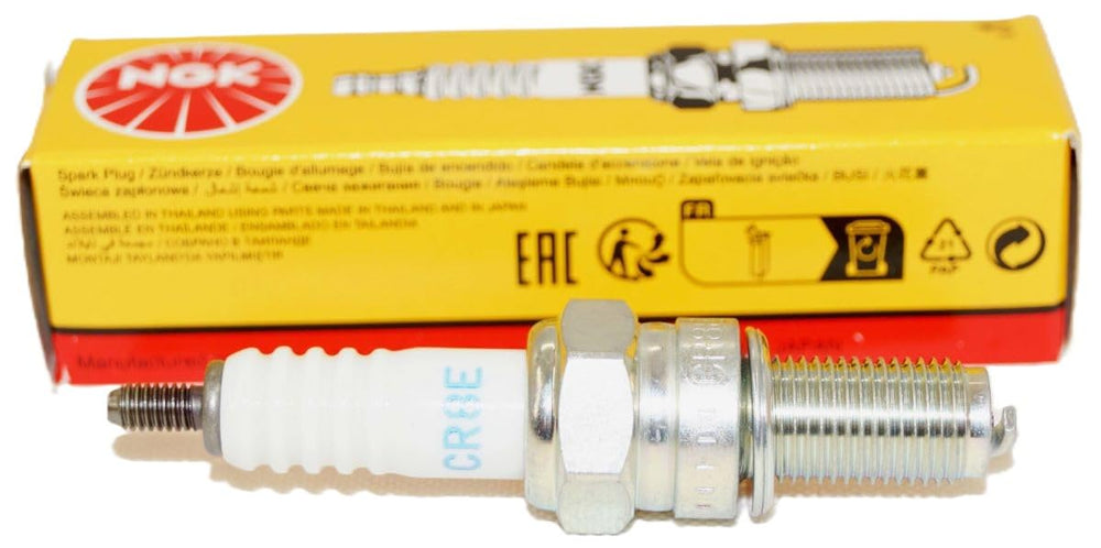 NGK close-up of CR8E electrode and insulator displaying precise tip for reliable spark