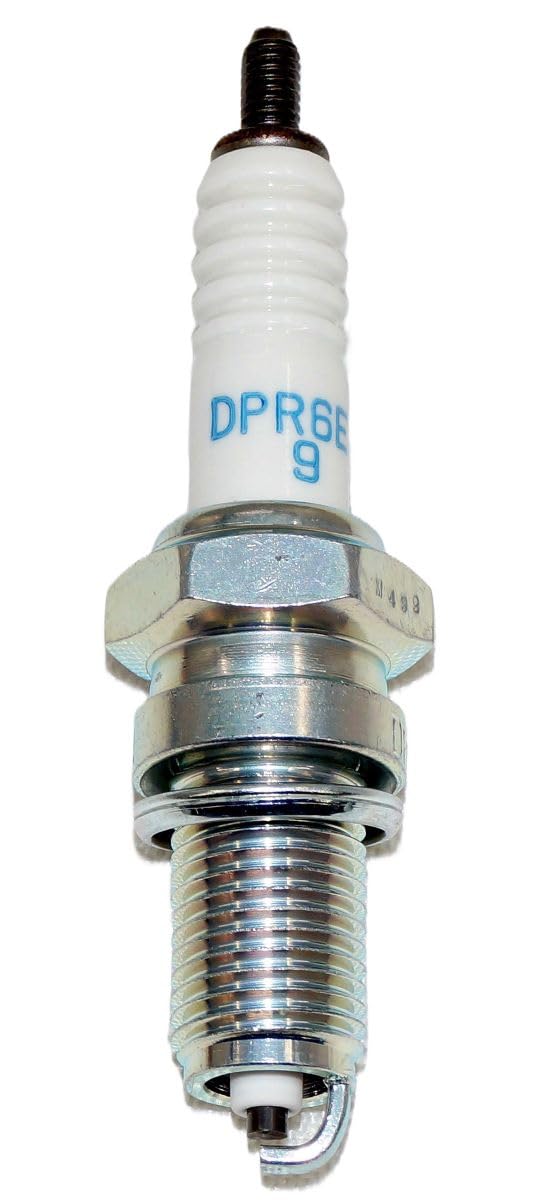 NGK DPR6EA-9 installed in engine spark plug hole illustrating correct fit