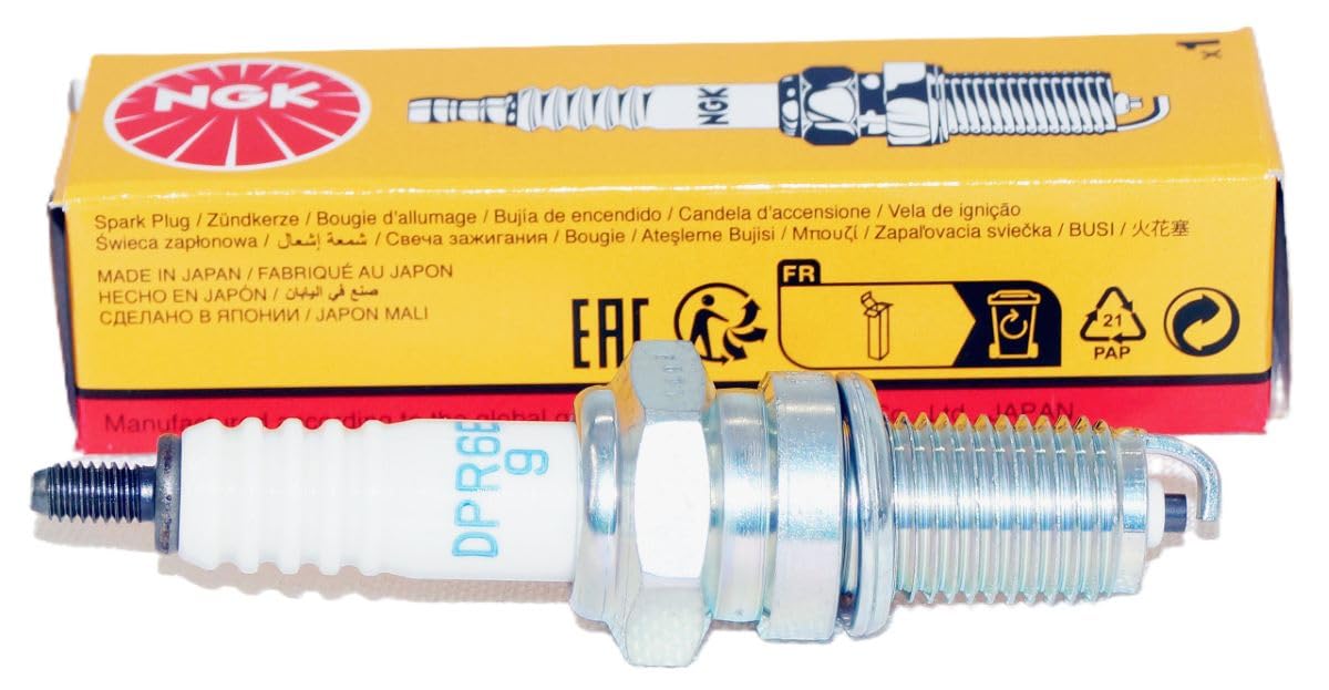 NGK single DPR6EA-9 plug close-up highlighting durable nickel tip