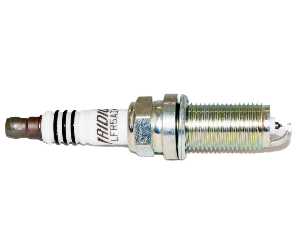 NGK ground electrode taper-cut detail highlighting durable nickel tip for longevity