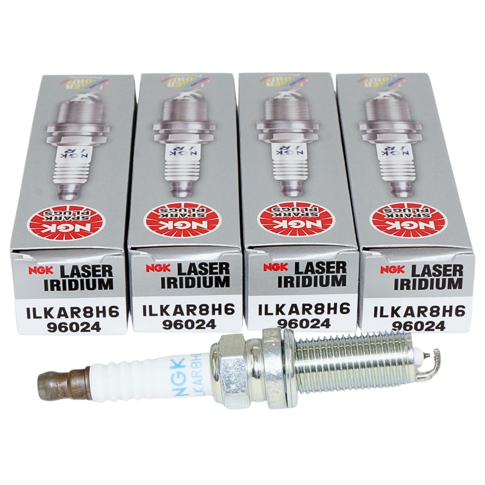 NGK ILKAR8H6 front packaging showing pack of four and OEM quality