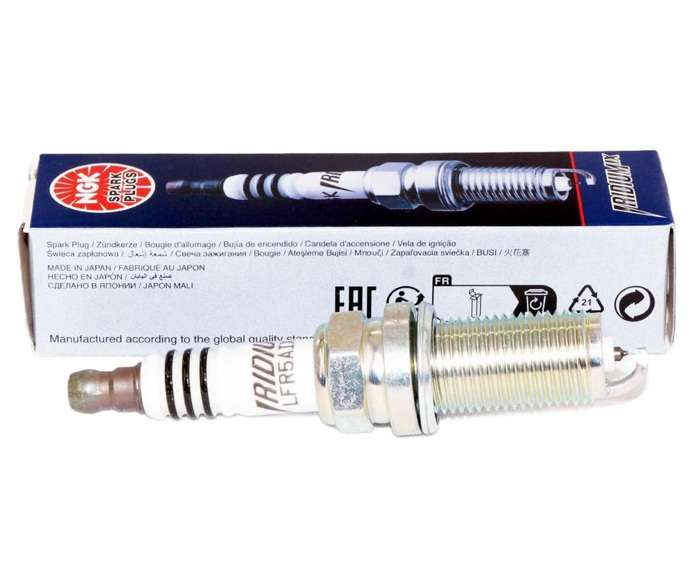 NGK iridium center electrode close-up showcasing fine wire for improved ignition
