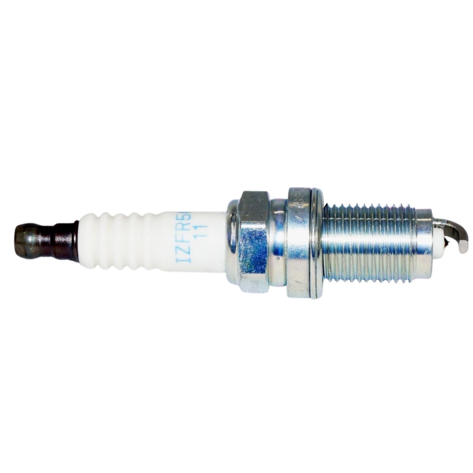 Close-up of NGK iridium electrode highlighting precise tip for longer life and consistent spark