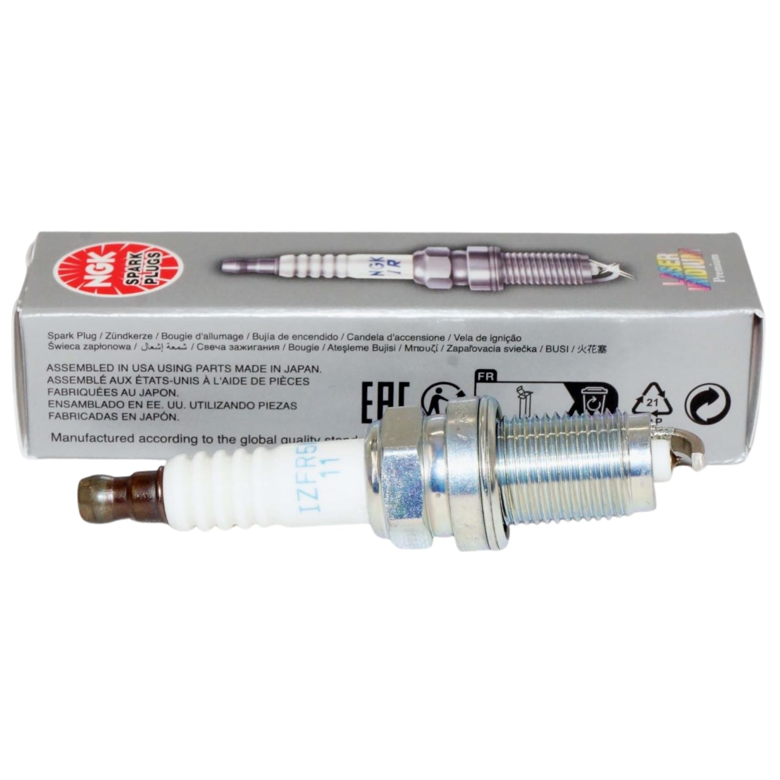 NGK IZFR5K11 side label displaying model number and gap information for accurate selection