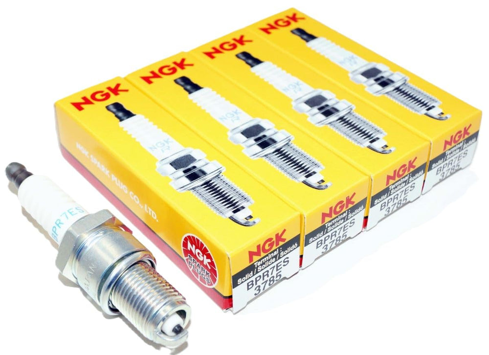 NGK four plugs laid out to show complete set for full-cylinder replacement convenience