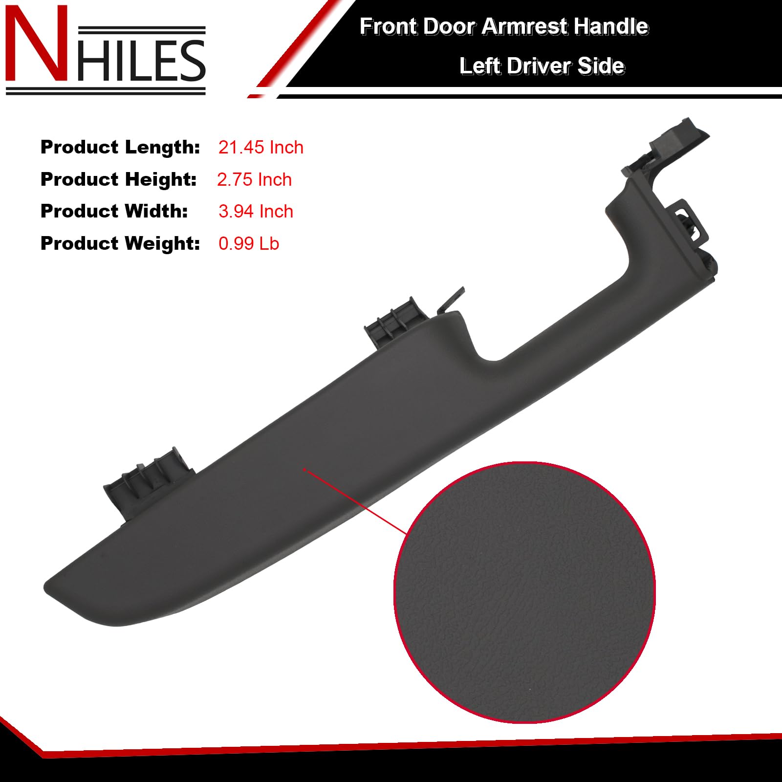 NHILES armrest side profile showing shape and scale for fit verification
