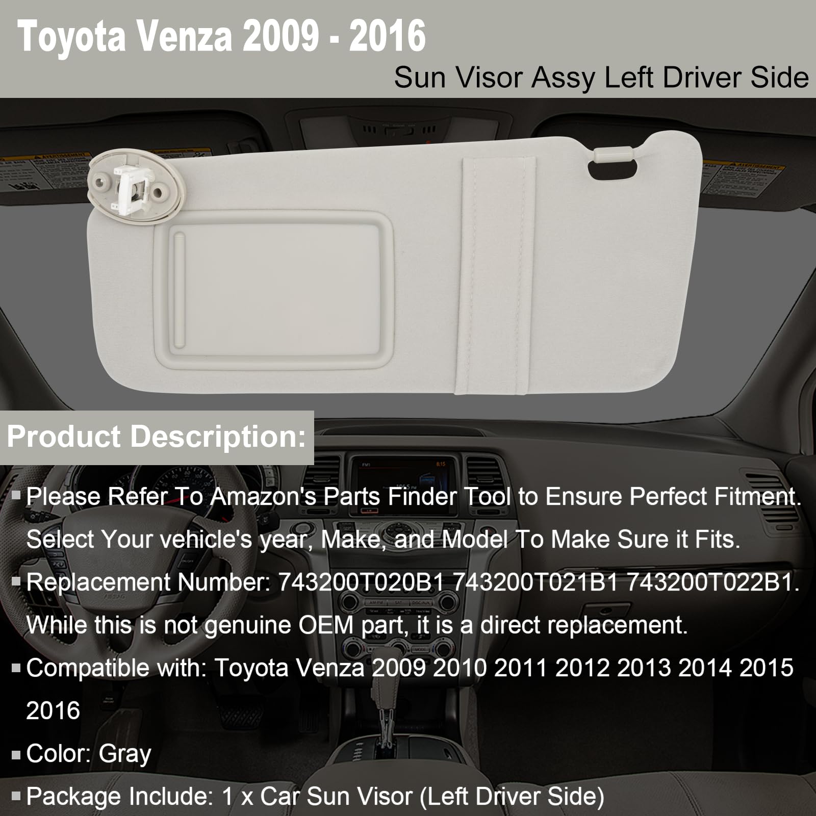 NHILES visor installed in Toyota Venza interior demonstrating proper alignment