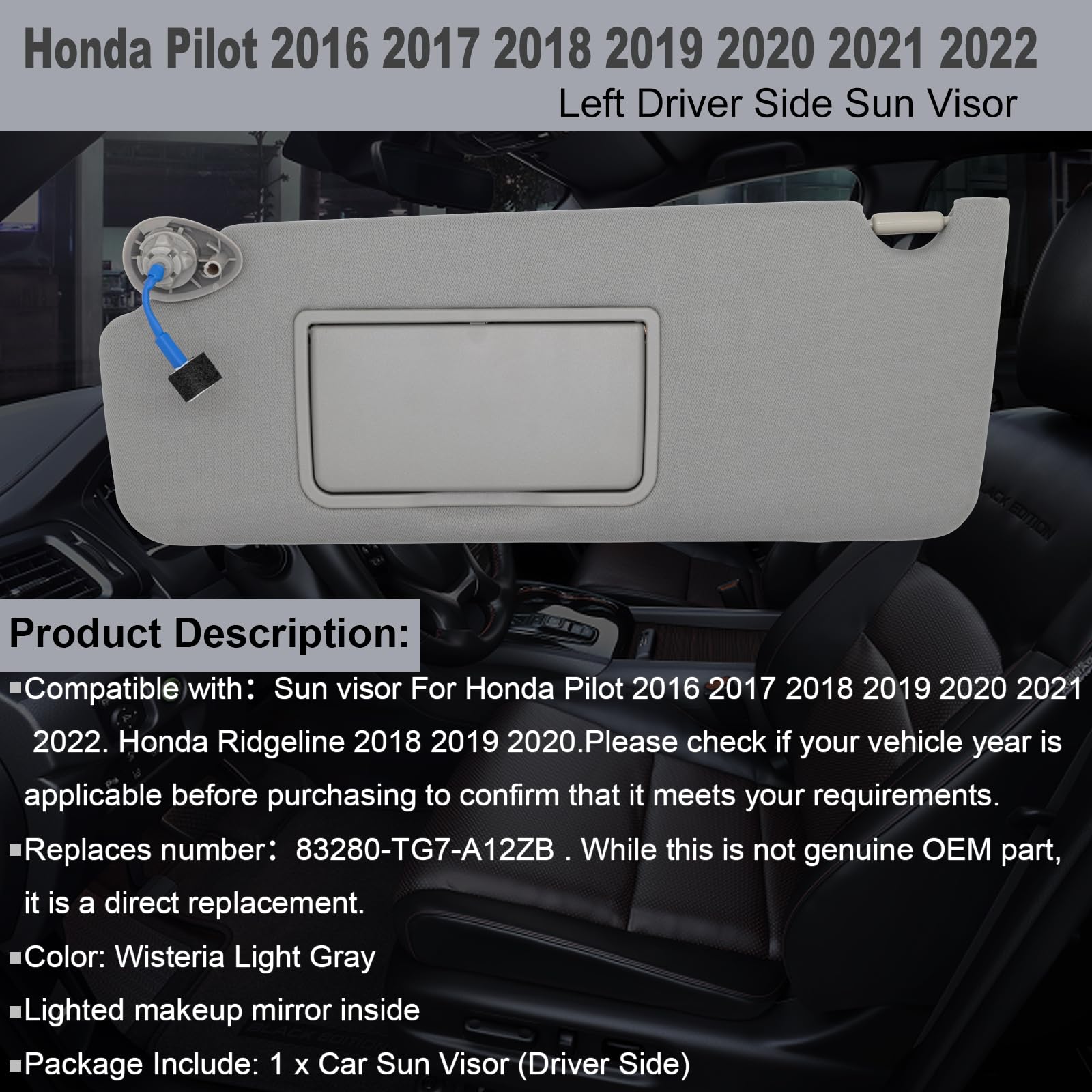 NHILES visor with mirror open and light on for better visibility