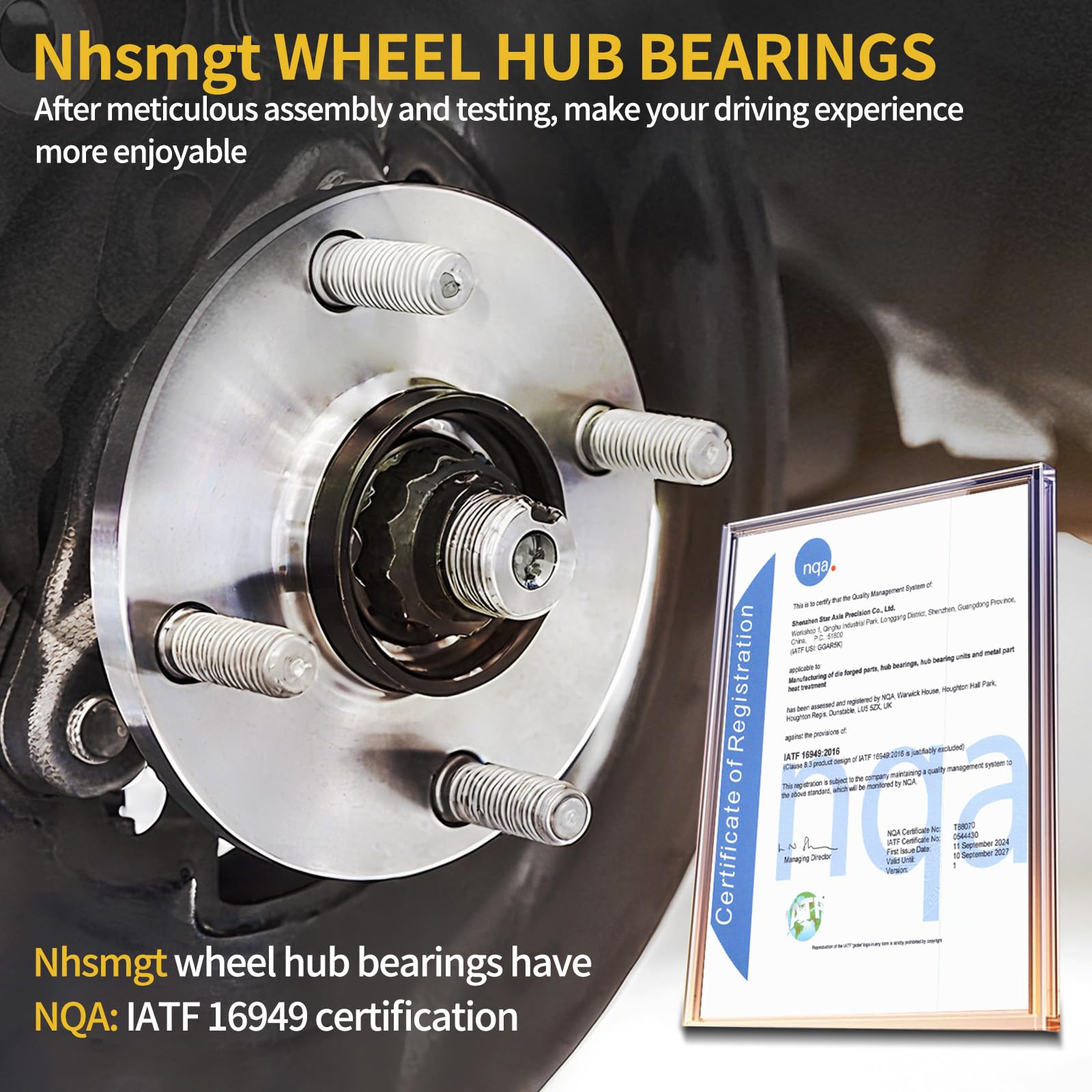 Nhsmgt hub installed on Silverado front wheel illustrating restored rotation and stability
