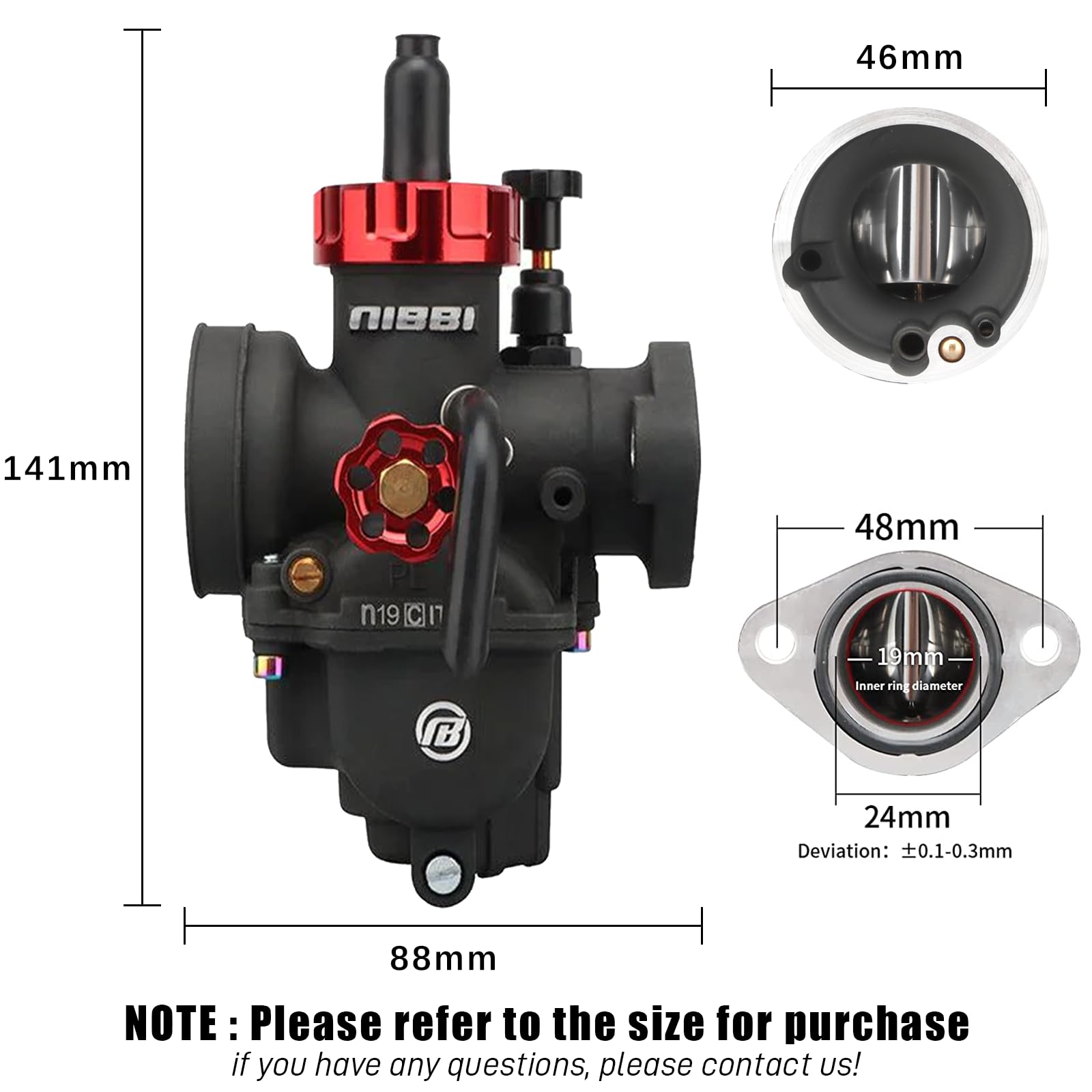 nibbi PE19 mounting flange and 48mm hole spacing for accurate fit