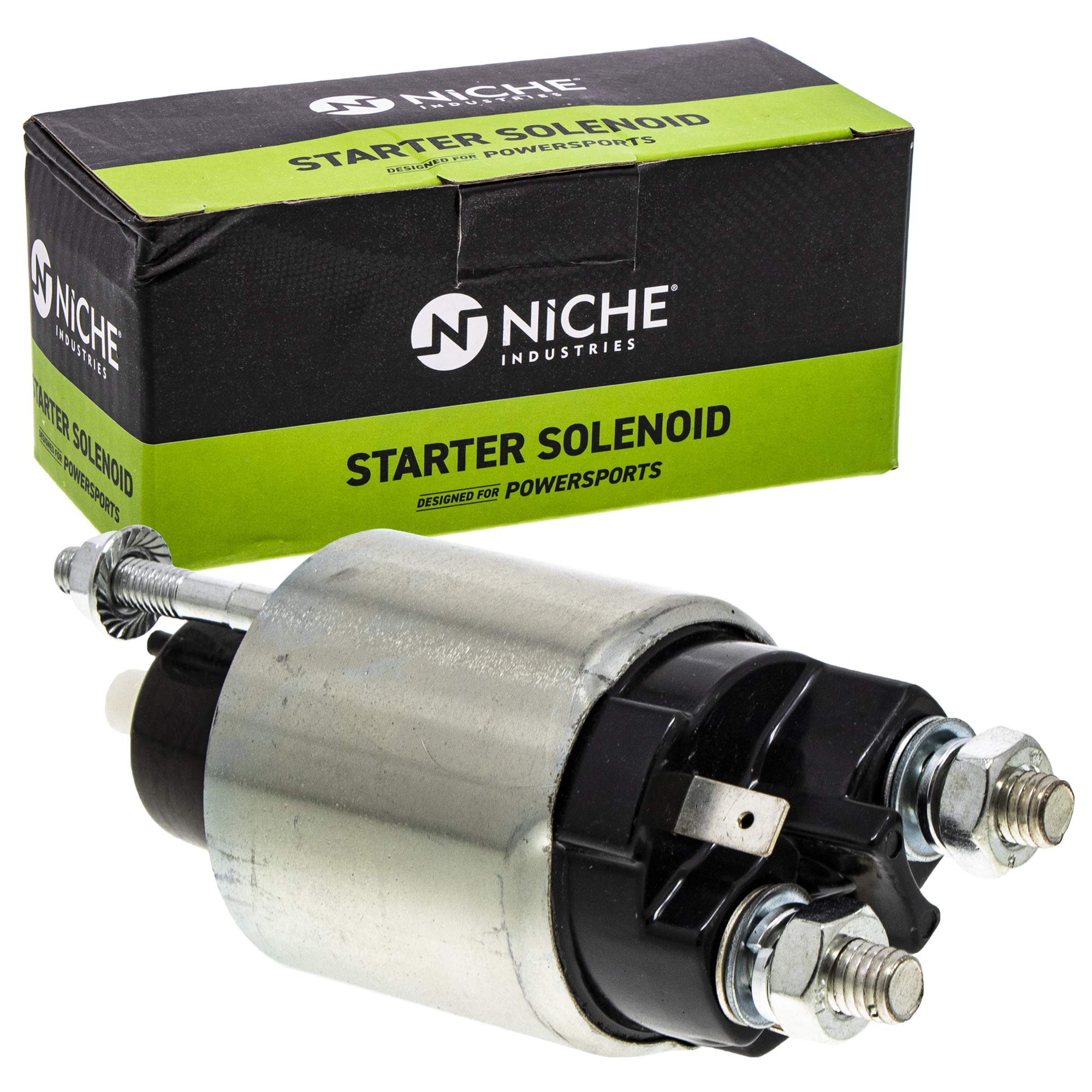 NICHE starter solenoid front view showing compact 12V design and reliable fit