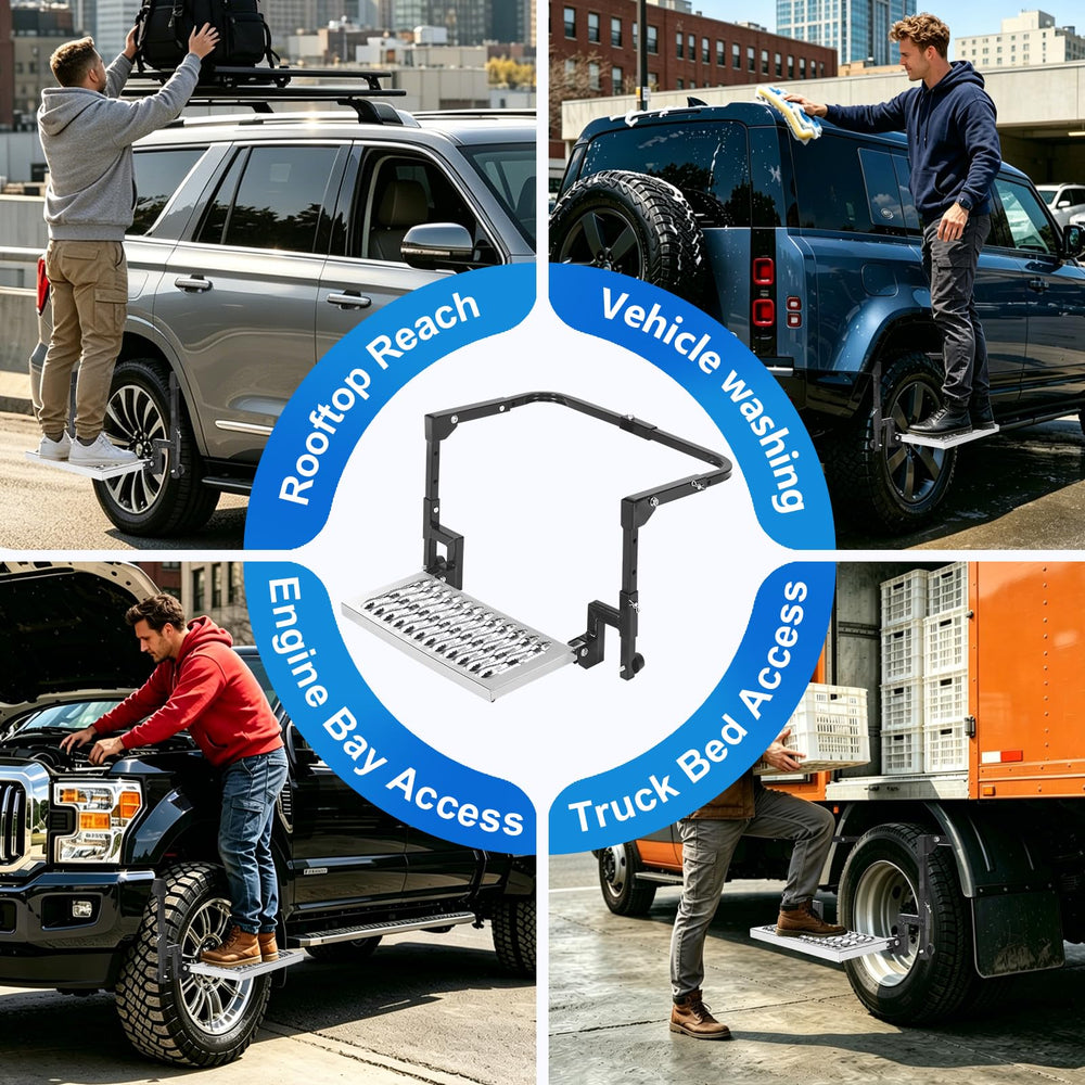 NigWarm in use reaching SUV roof rack for easier loading