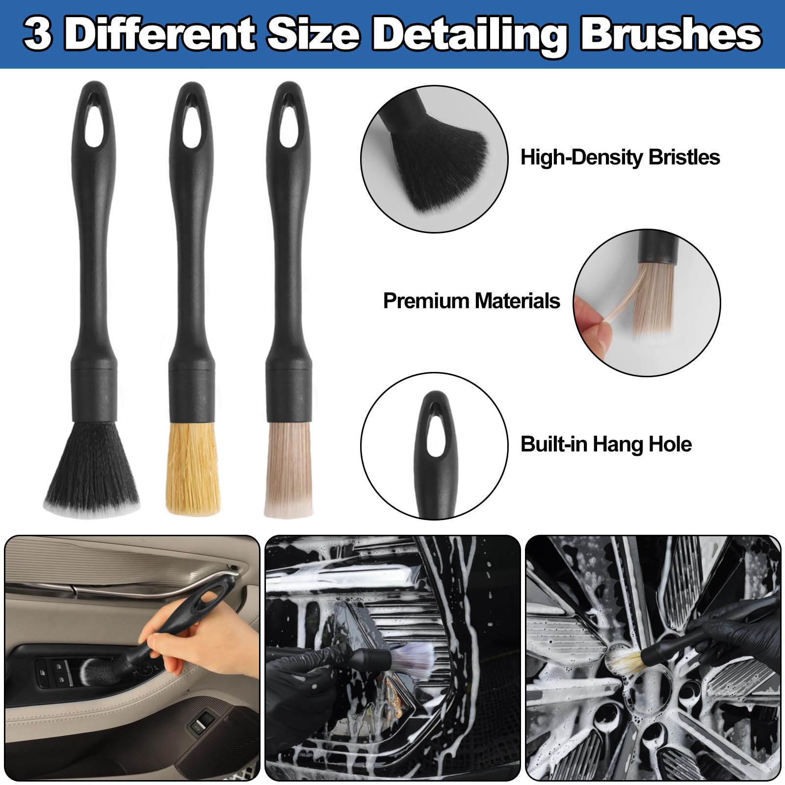 NIKCOSMK precision detailing brushes set shown cleaning vents and crevices effectively