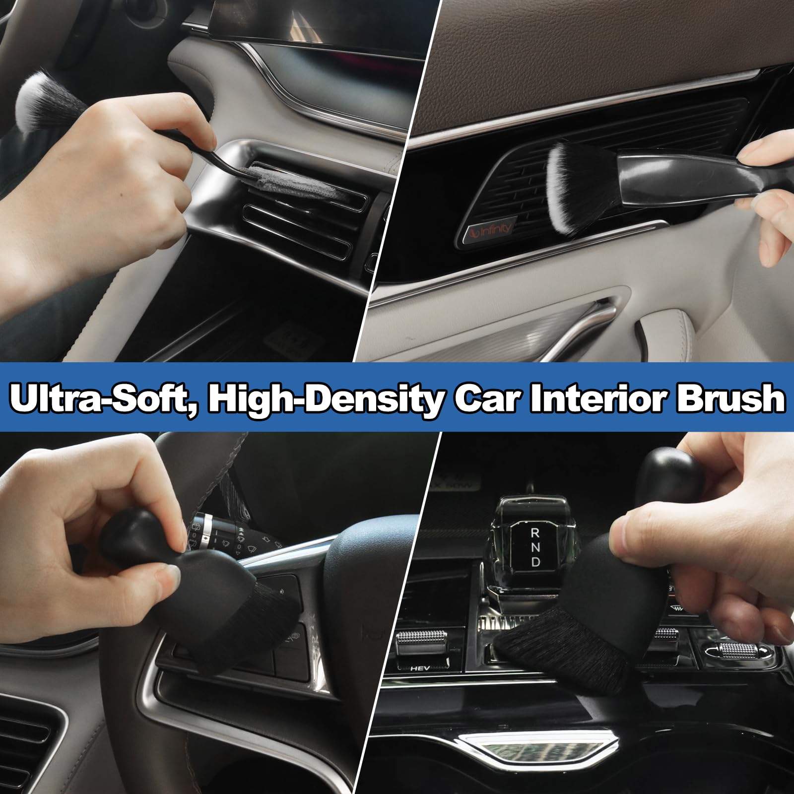 NIKCOSMK tools being used inside car demonstrating easy reach and quicker interior maintenance