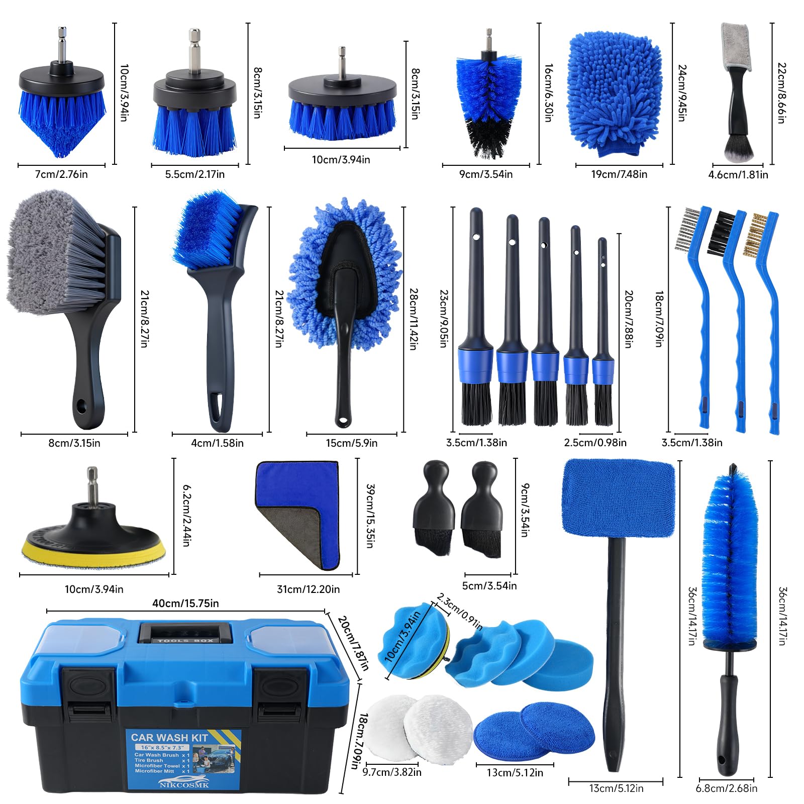 NIKCOSMK open toolbox displaying brushes, pads and drill attachments for fast access