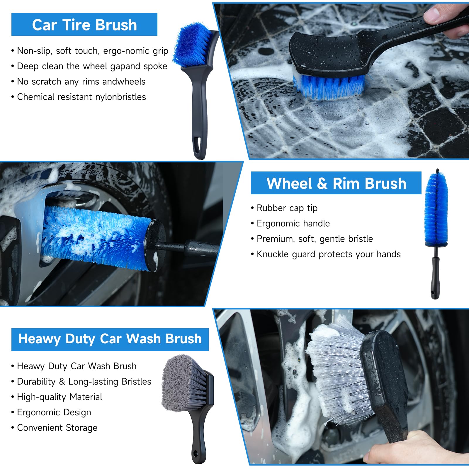 NIKCOSMK long-handle wheel brush in rim for deep-reach wheel cleaning benefit