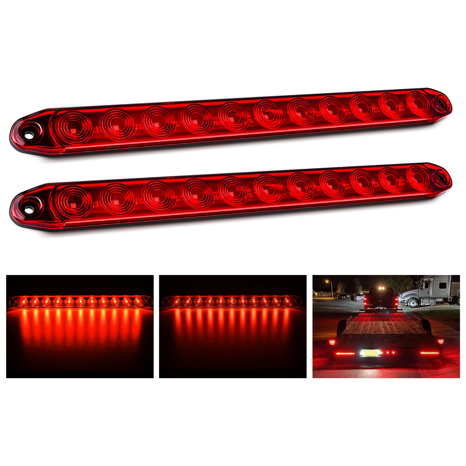 Nilight front view of 16-inch red LED bar showing bright marker lighting benefit