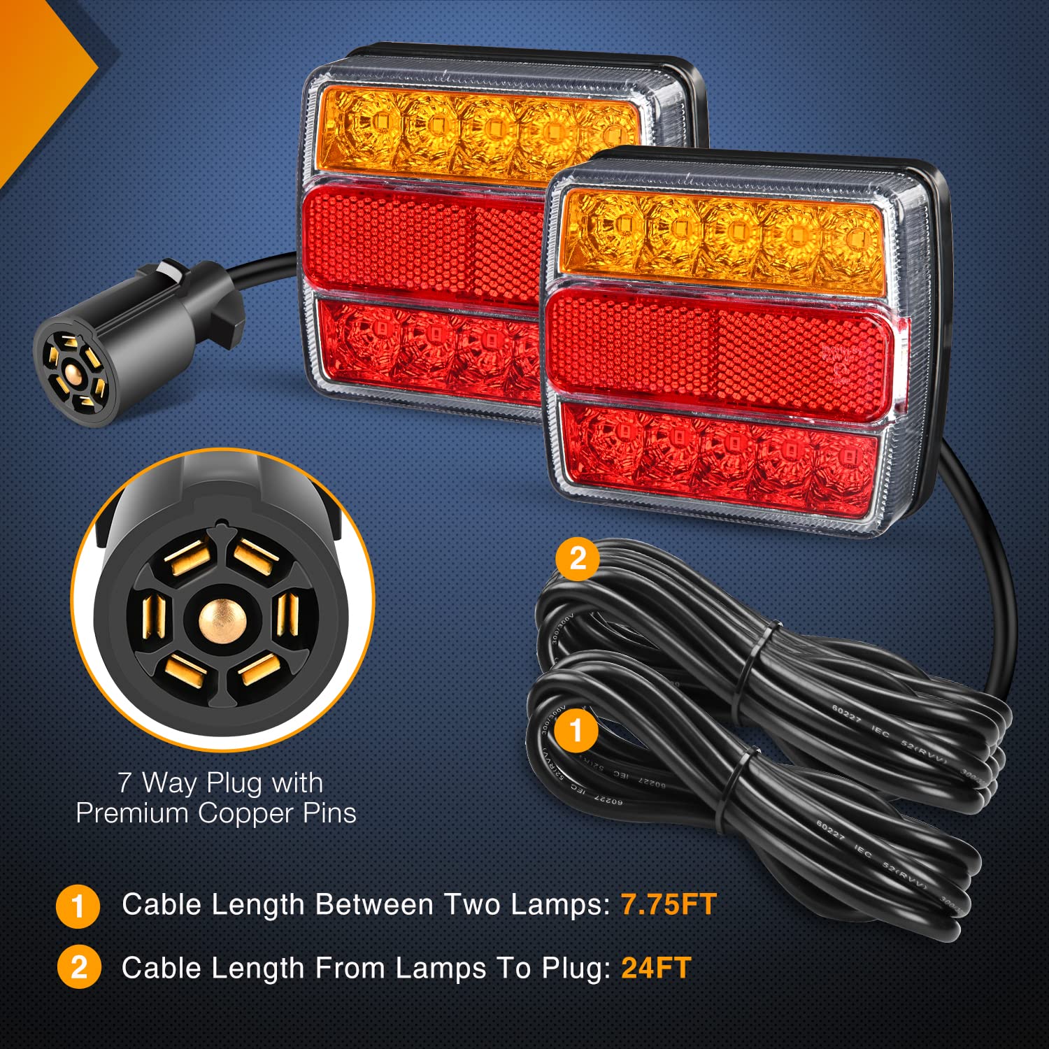 Nilight 24ft cable routed along trailer for flexible mounting distance
