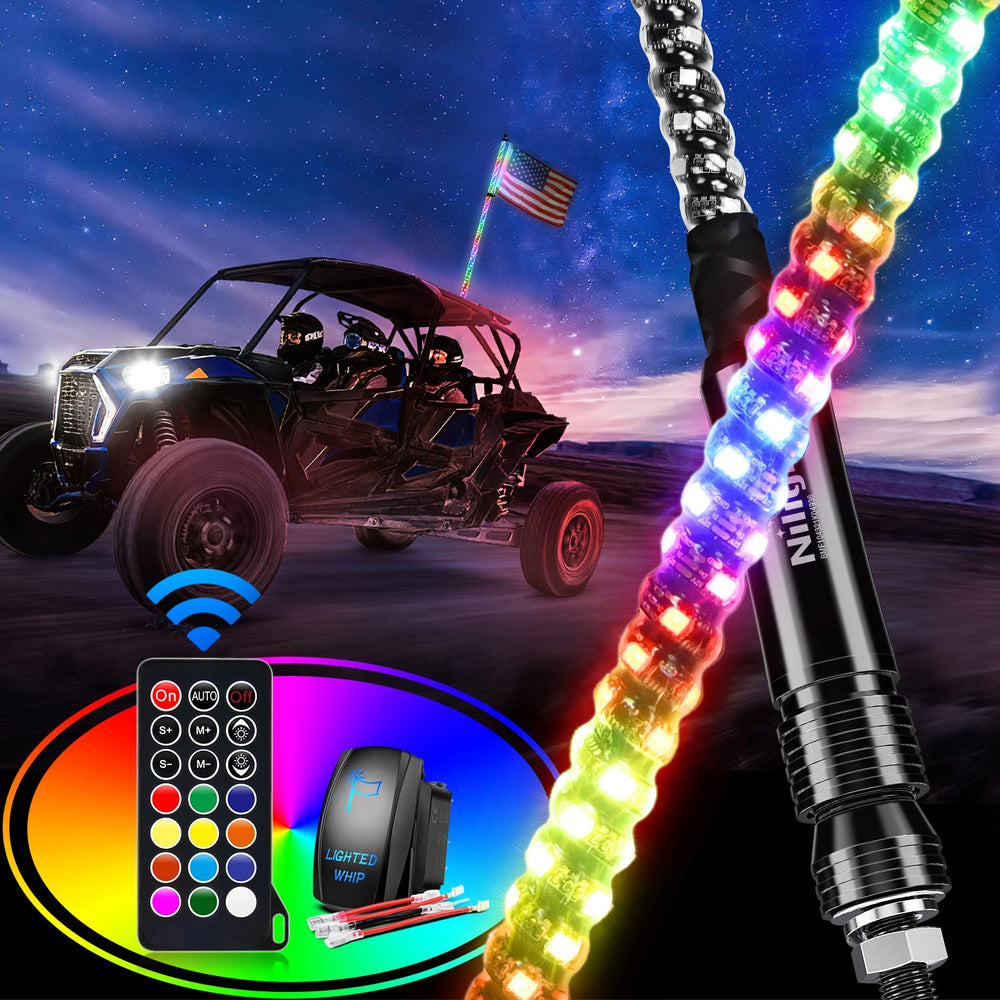 Nilight front view of 3FT spiral RGB whip showing full 360° brightness benefit