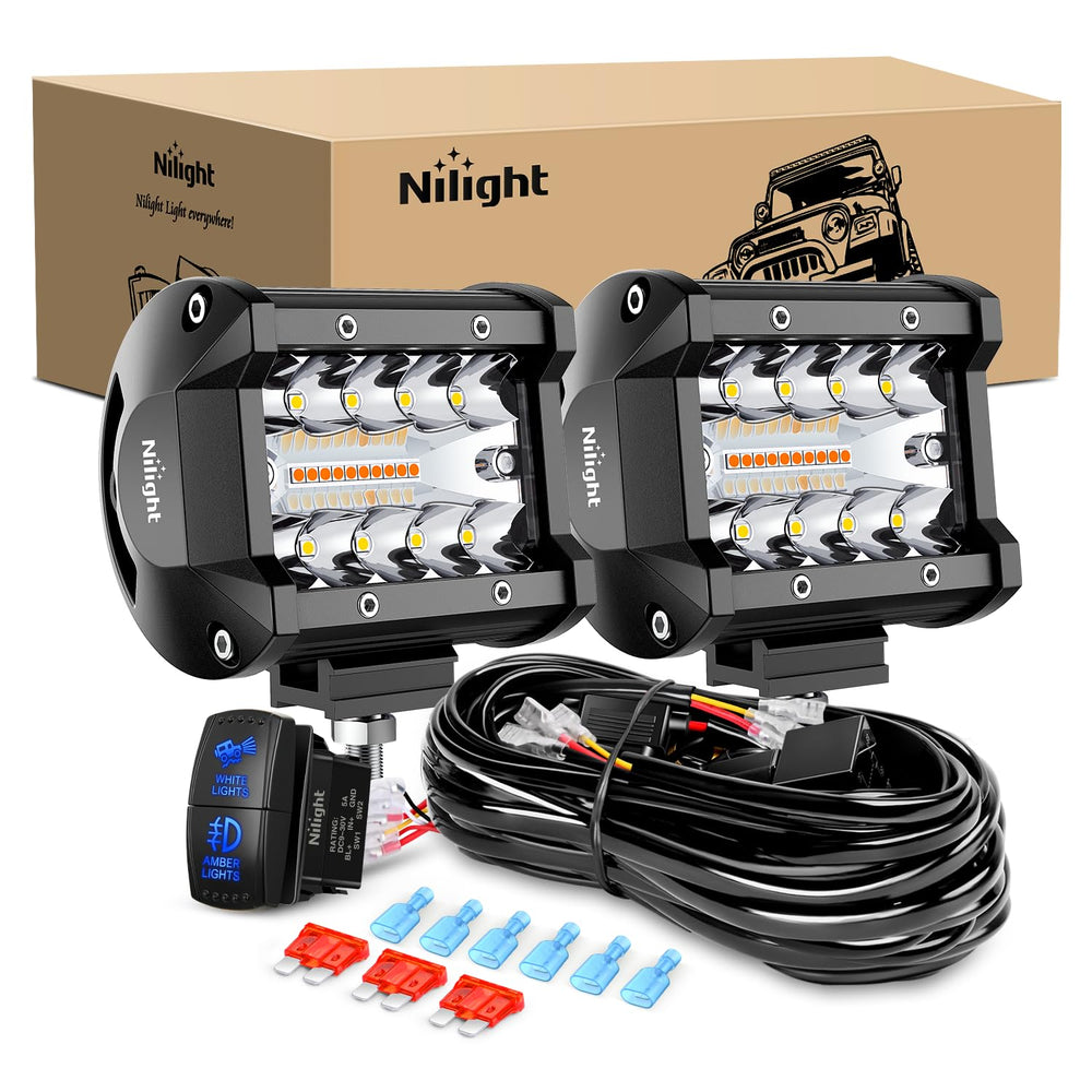 Nilight 4in front view showing white and amber LEDs for versatile lighting