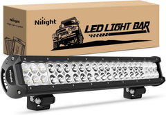 Nilight front view of 20-inch LED light bar showing slim housing and lenses, boosts visibility