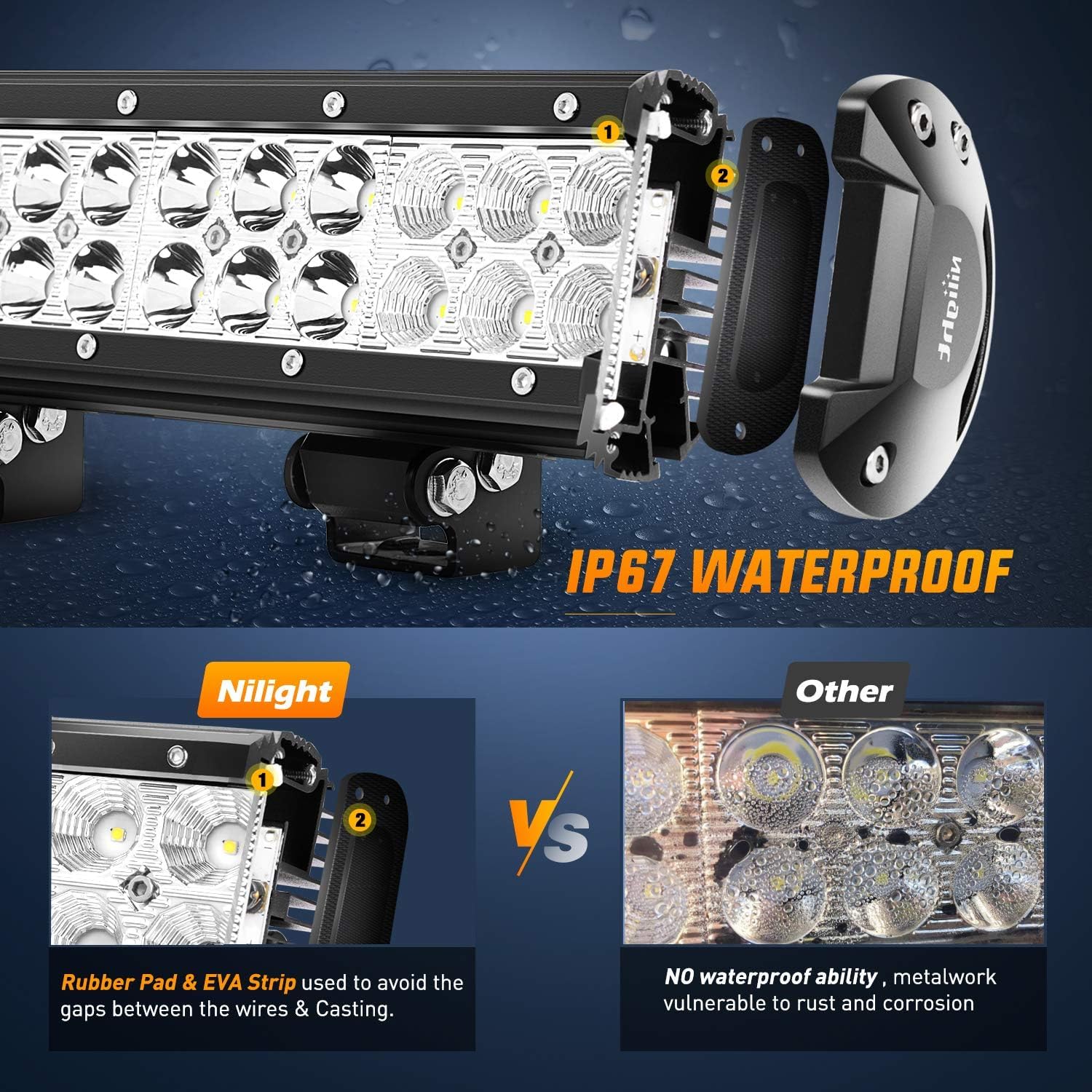 Nilight light bar mounted on truck bumper at dusk, enhances night driving safety