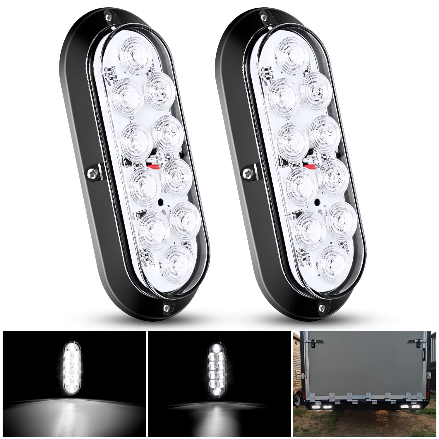 Nilight front view of 6-inch tail light showing bright white illumination benefit