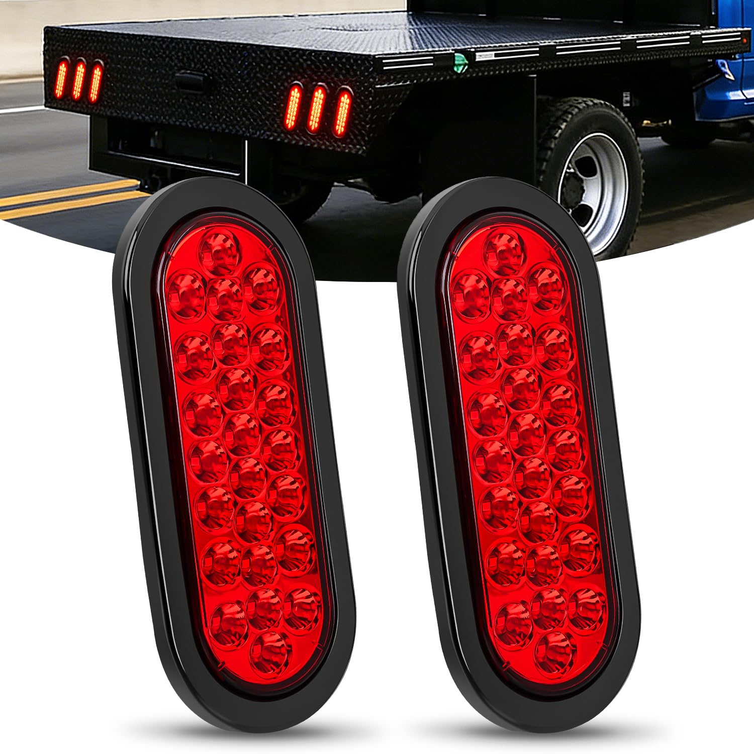 Nilight front view of 6-inch oval tail light showing bright LEDs and clear lens benefit improved visibility