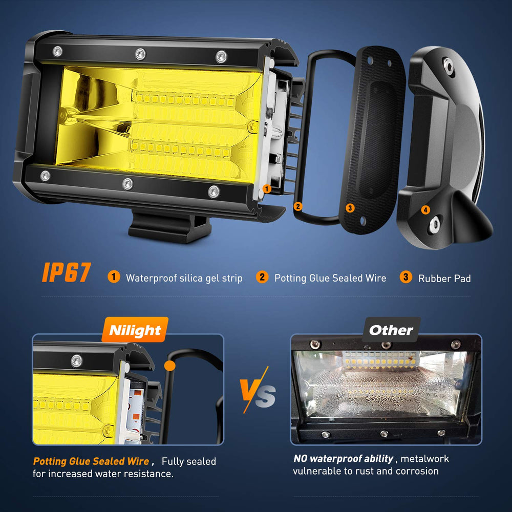 Nilight amber and white beam comparison illustrating contrast options for conditions