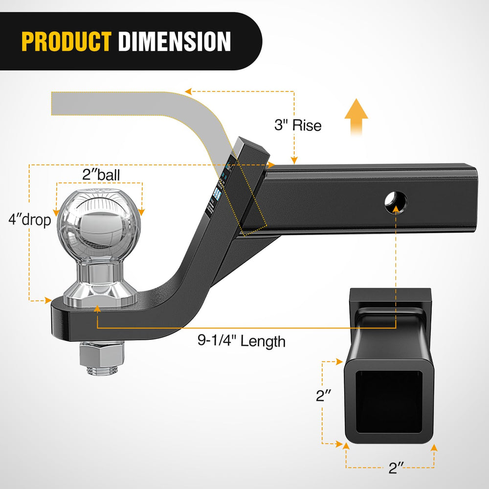 Nilight angled side profile with 2-inch ball demonstrating secure connection