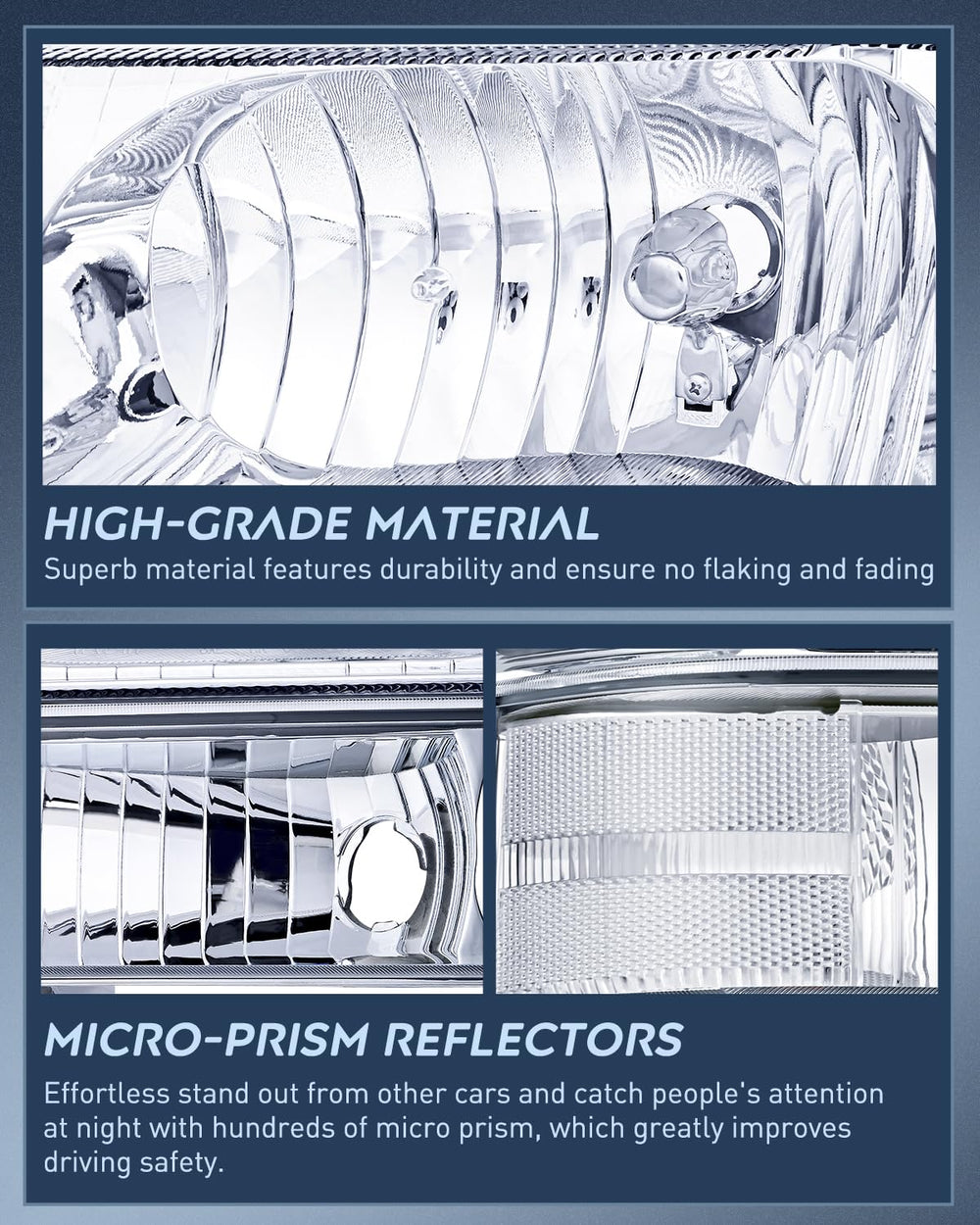 Nilight chrome reflector detail displaying focused beam performance
