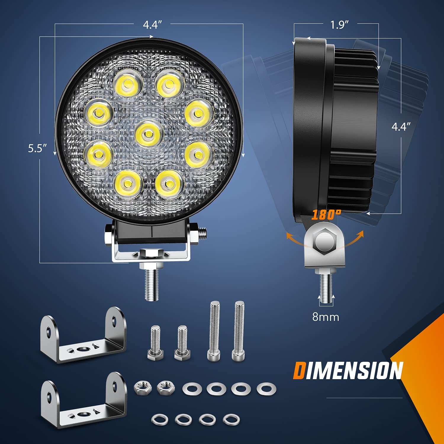 Nilight close-up of nine LED chips revealing high-quality LEDs and heat sink benefit