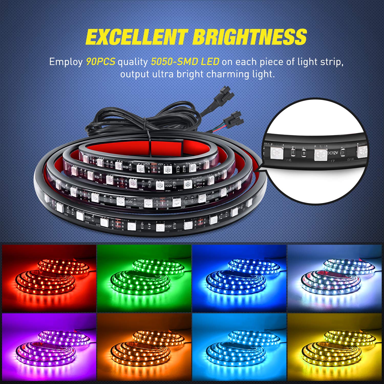 Nilight close-up of 5050-SMD LED chips illustrating bright color output