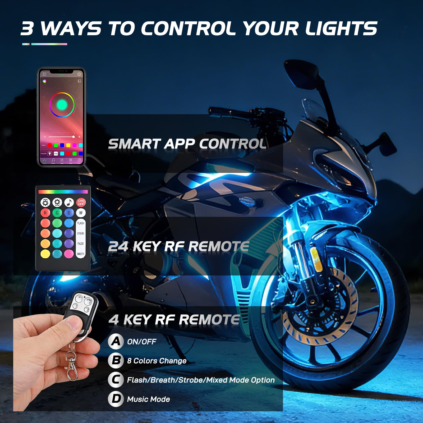 Nilight control box with 24-key and 4-key remotes for flexible control