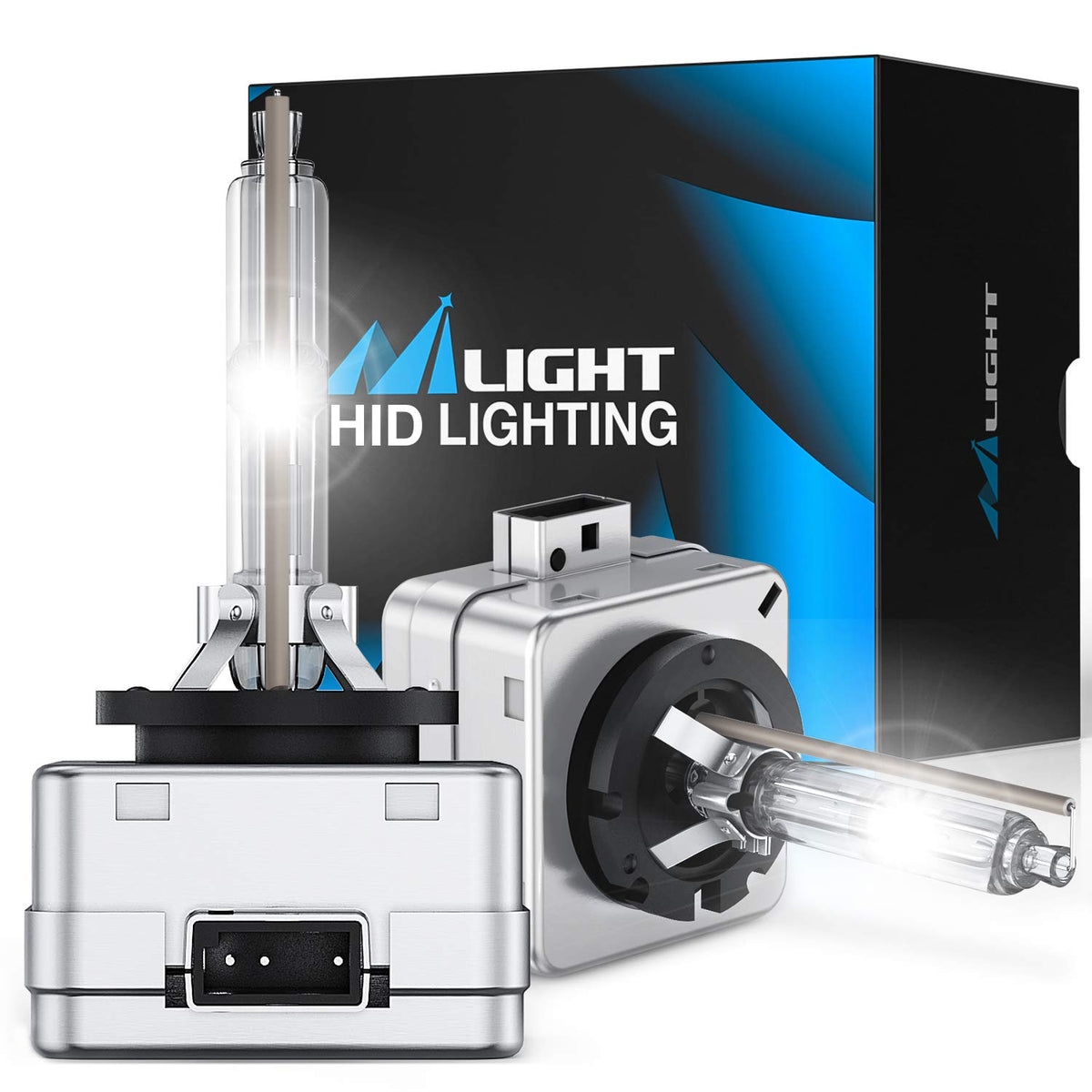 Nilight D3S front view pair showing bright bulbs and easy swap benefit