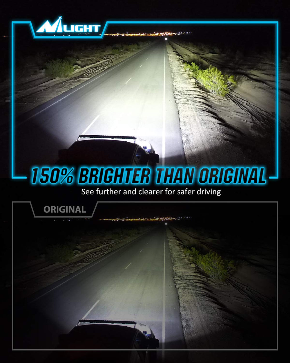 Nilight bulb installed in projector housing showing focused beam benefit
