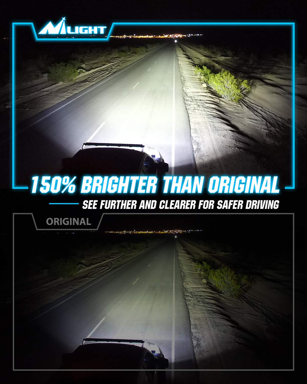 Nilight D4S installed in headlight housing demonstrating focused beam and fitment
