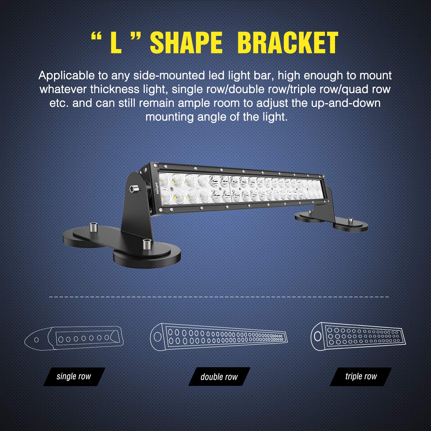 Nilight L-shaped bracket and fasteners showing adjustable fit