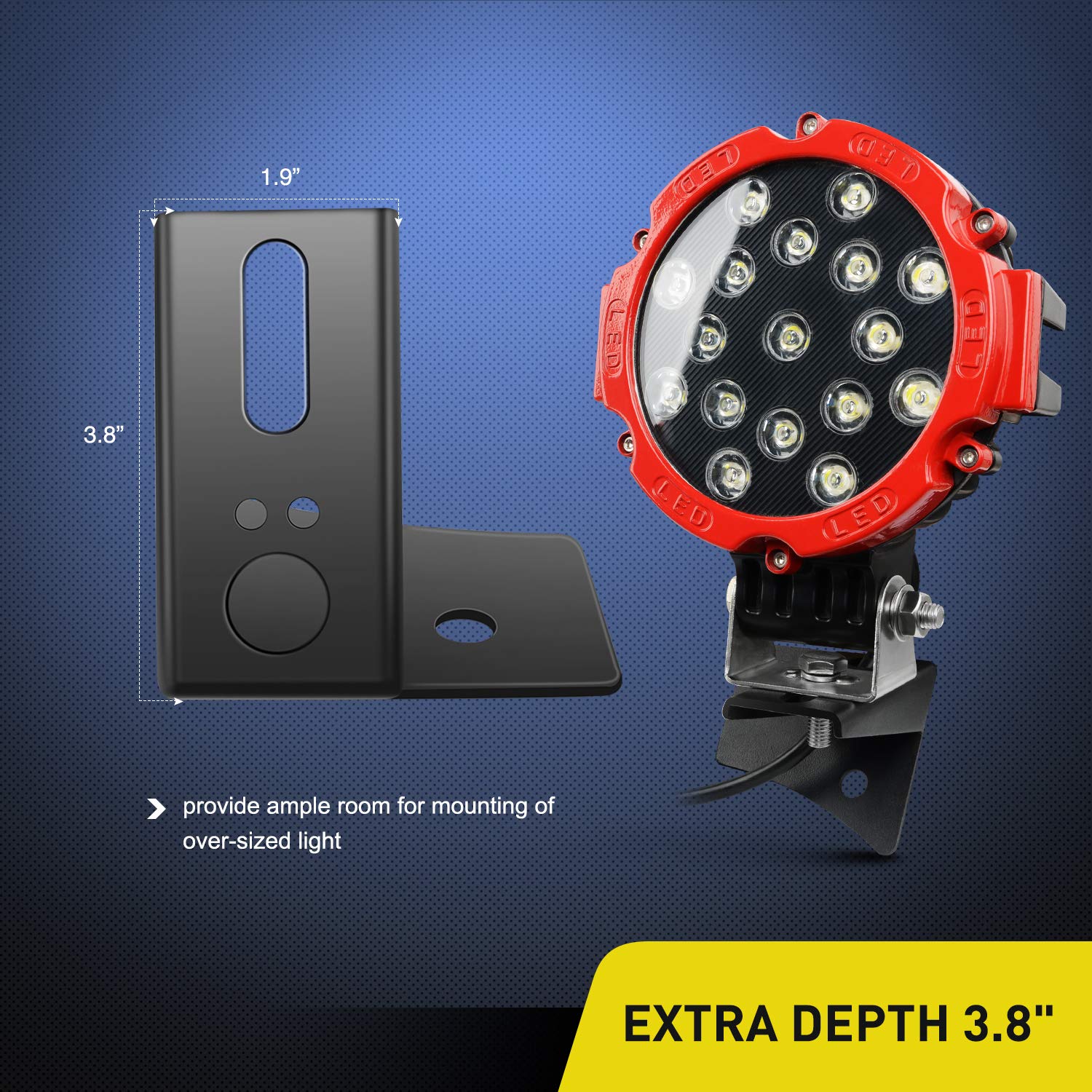 Nilight mounting plate detail showing ample length for oversized lights