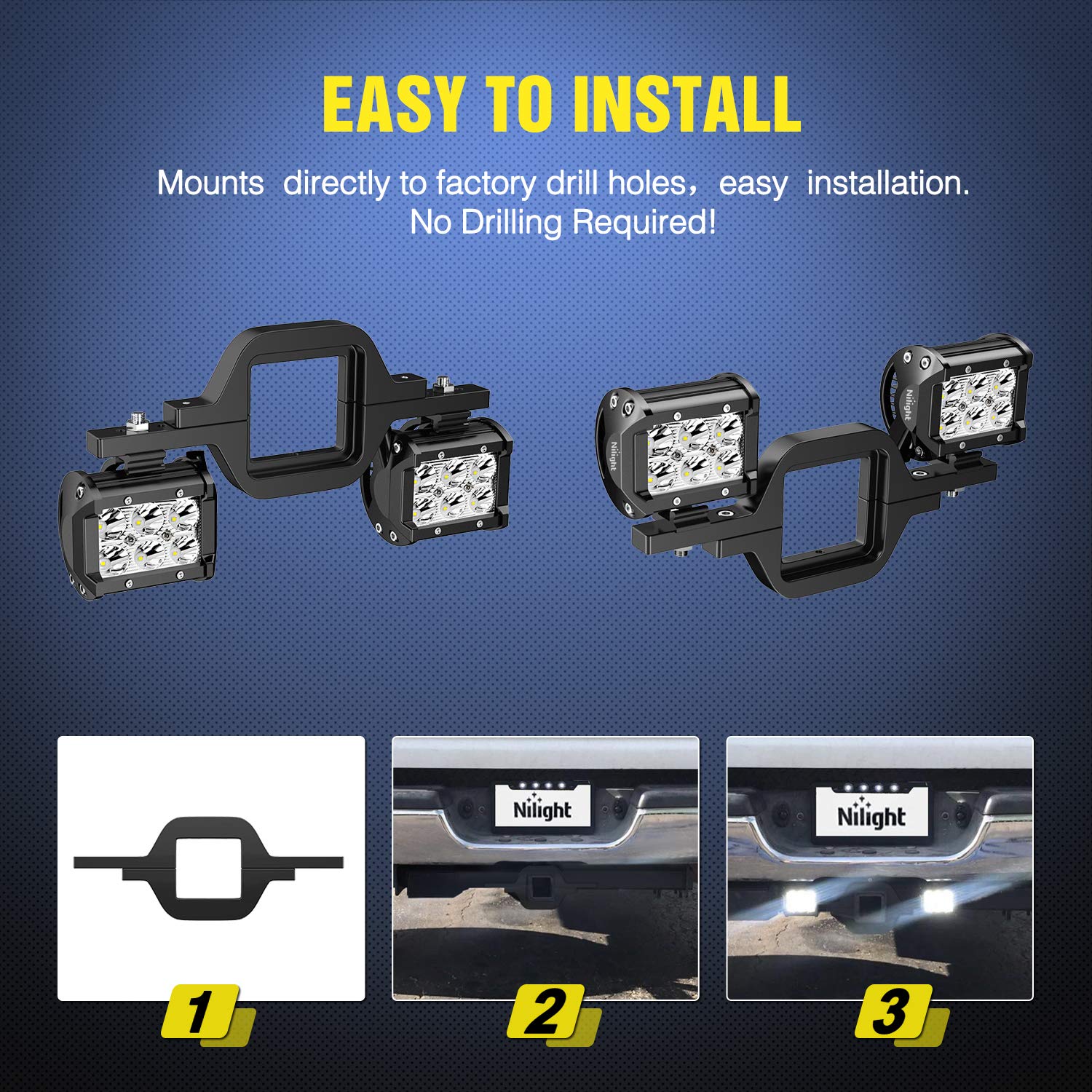 Nilight dual LED work lights mounted on bracket providing bright task light