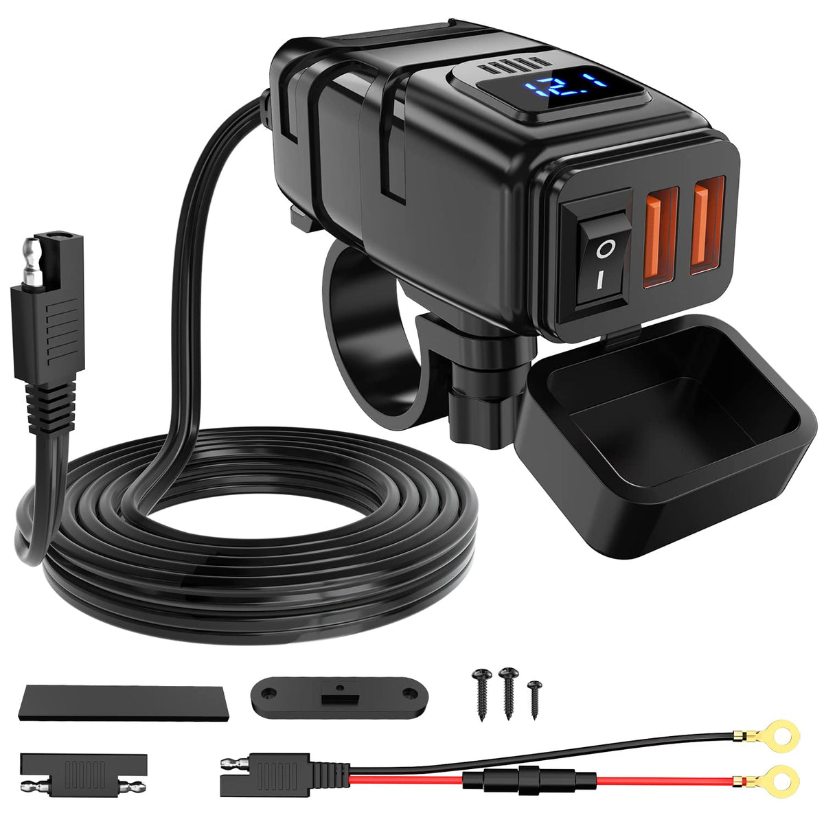 Nilight front face showing voltmeter and USB ports for easy monitoring