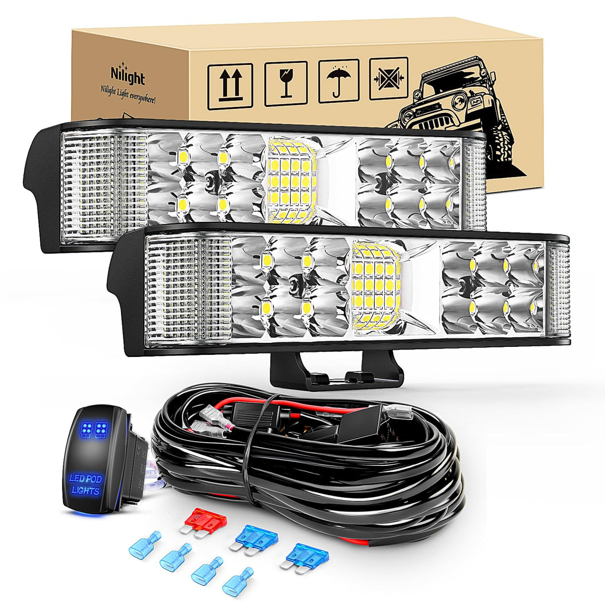 Nilight front-facing mounted light showing bright forward beam benefit