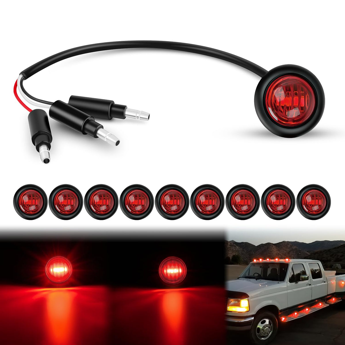 Nilight front-facing 10-pack showing compact round red LED marker lights and visibility benefit
