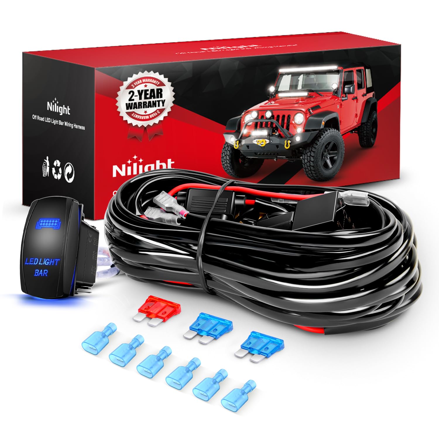 Nilight wiring harness assembled showing full kit and ready-to-install benefit