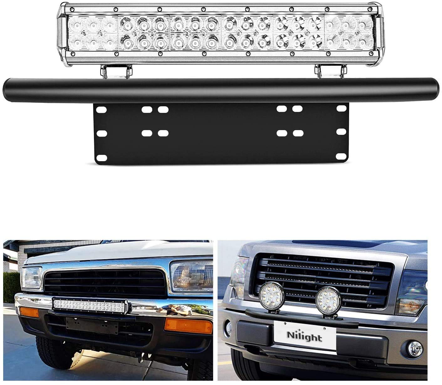 Nilight bracket mounted on front license plate showing clean install and added light support