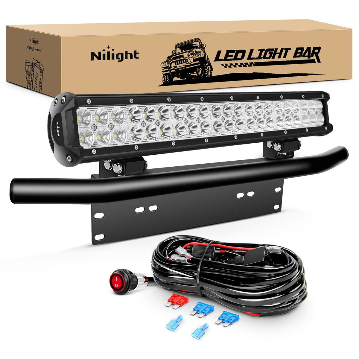Nilight front-mounted 20in light bar showing strong forward illumination benefit