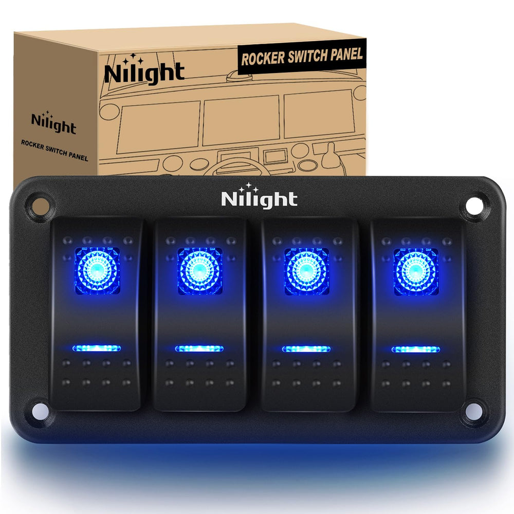 Nilight front panel 90109D showing four blue backlit rocker switches, for organized control