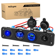 Nilight front panel overview showing all ports and illuminated switch for organized charging